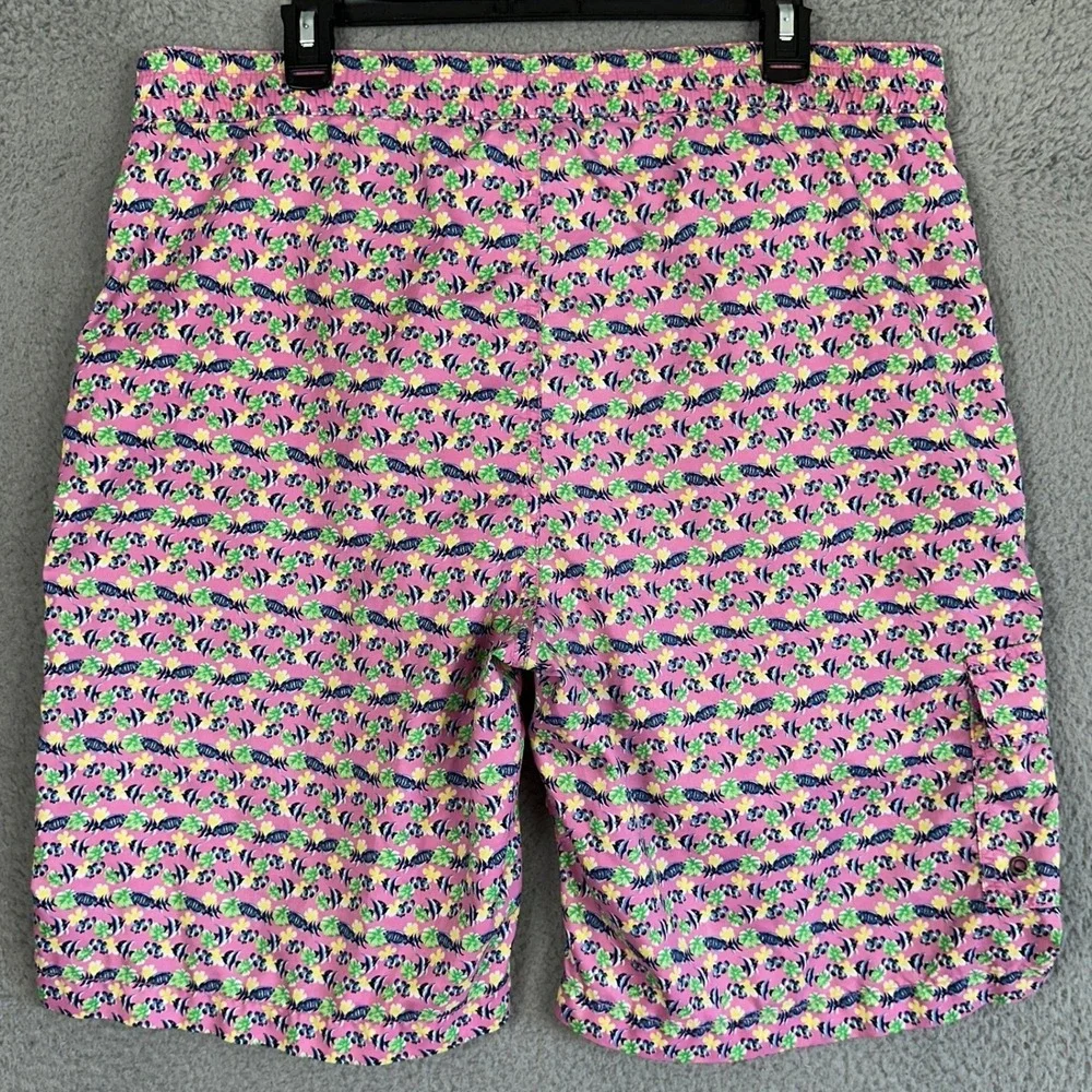 Polo Ralph Lauren Swim Trunks Men Large Pink Tropical Fish Print Mesh Lined Logo